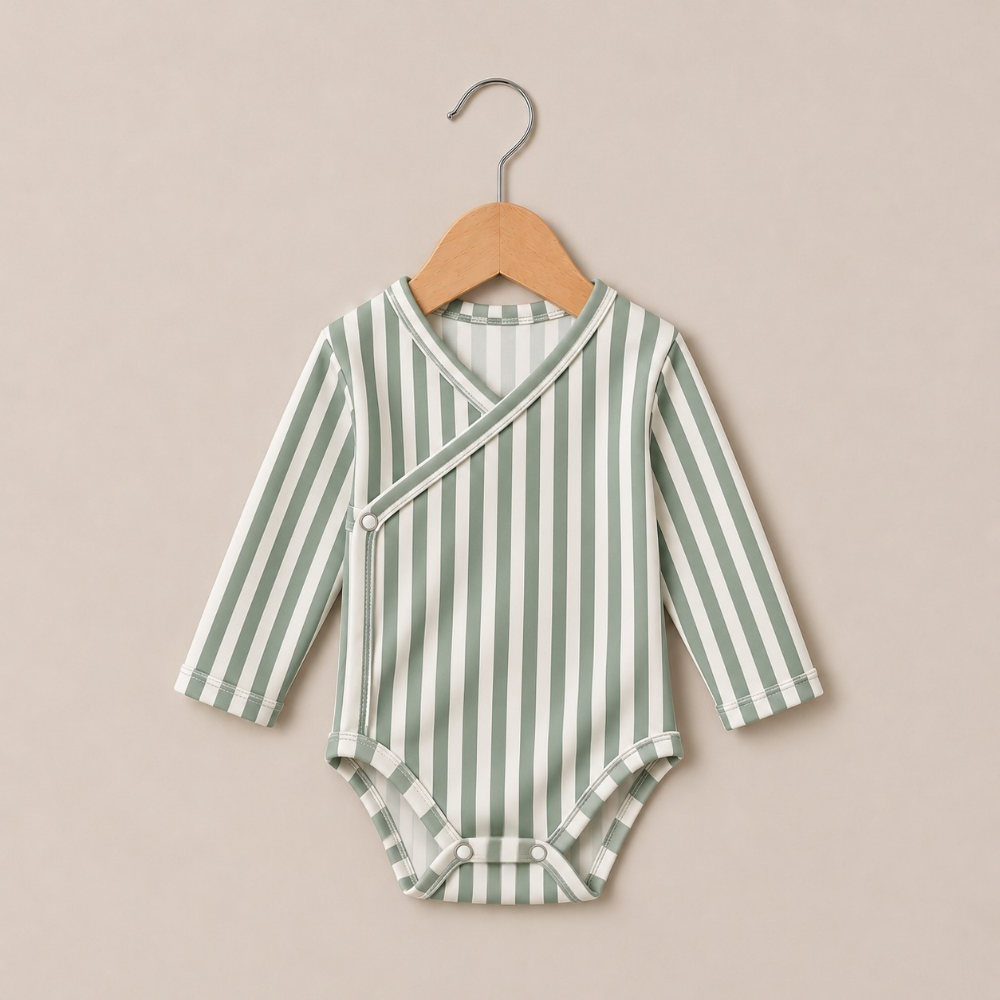 Saída Maternidade Recém-Nascido 4 Peças - Cotton Adapt | Listrado Retrô Salvia