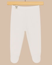 Kit Calça de Pezinho + Body Kimono  Recém-Nascido - Branco Canelado