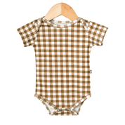 Body Infantil Unissex Manga Curta – Tecido Cotton Estampado | Xadrez Marrom