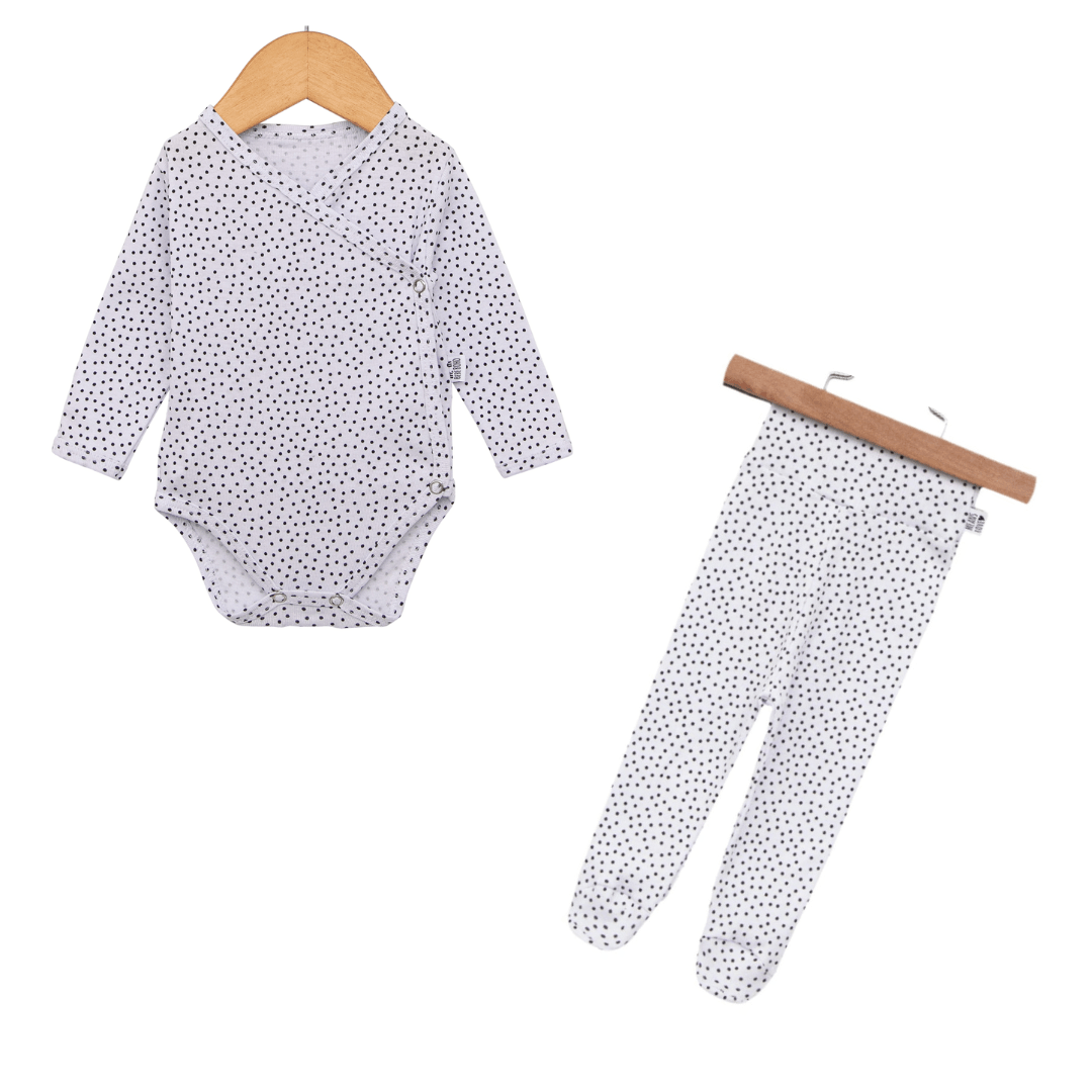 Kit Recém-Nascido – Calça com Pezinho + Body Kimono Unissex - Malha Algodão Estapada | Dots