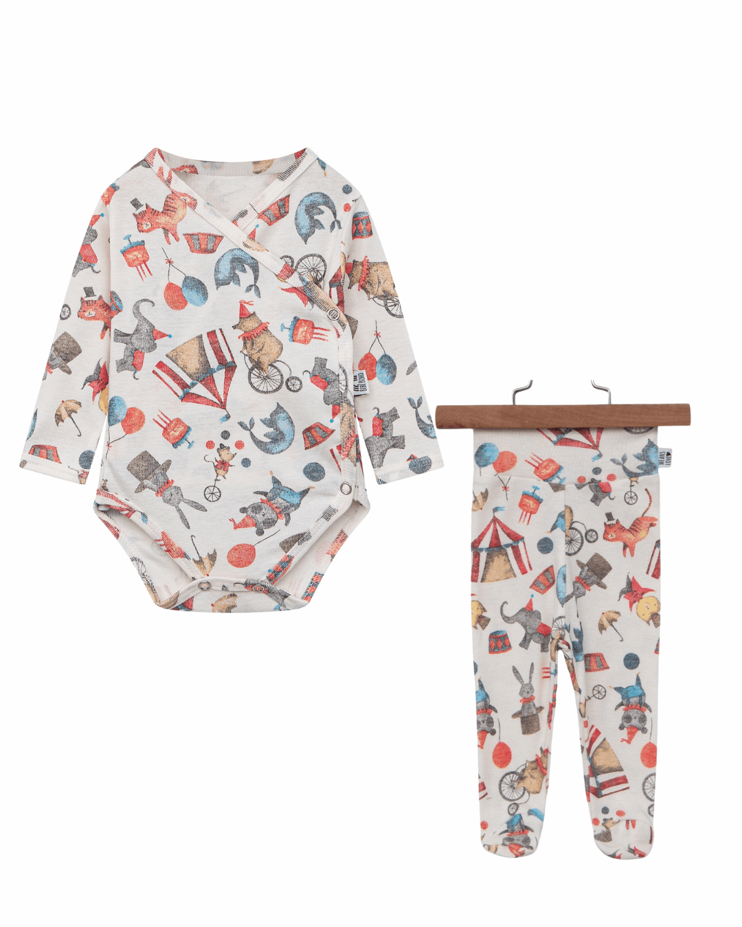Kit Recém-Nascido – Calça com Pezinho + Body Kimono Unissex - Malha Algodão Estapada | Circus