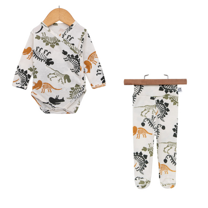 Kit Calça de Pezinho + Body Kimono  Recém-Nascido - Fósseis