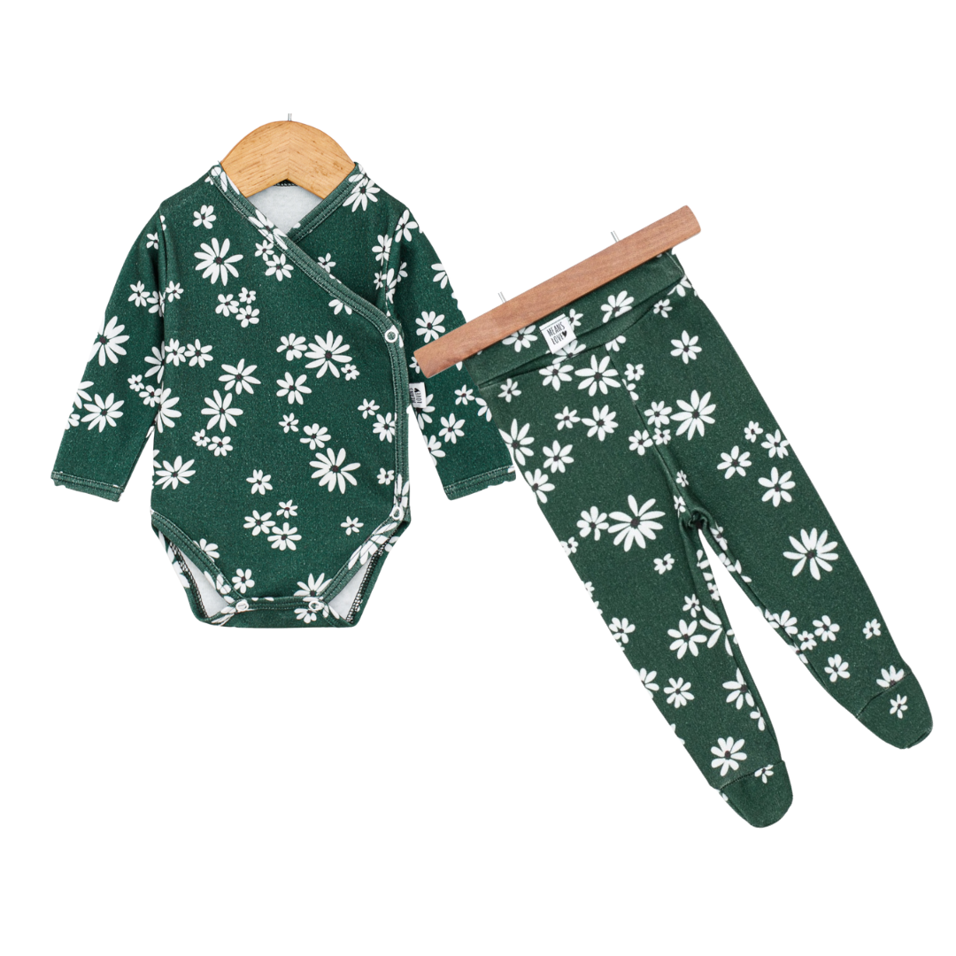 Kit Calça de Pezinho + Body Kimono  Recém-Nascido - Daisy