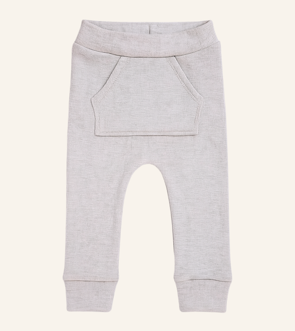 Calça Bebê e Infantil Bolsão Canguru Unissex – Canelado Premium Liso | Cinza Mescla Banana