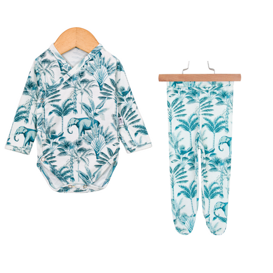 Kit Calça de Pezinho + Body Kimono Recém-Nascido - Selva