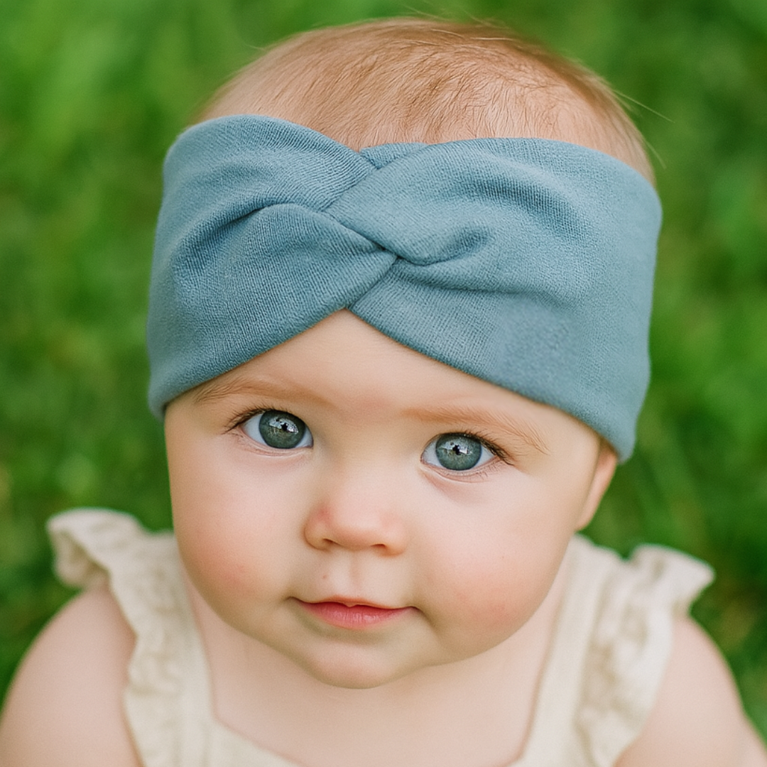 Faixinha de Cabelo Bebê - Algodão Stretch Liso | Azul Acinzentado