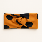 Faixinha de Cabelo Bebê Menina - Algodão Estampado| Bolotas Pretas Fundo Laranja