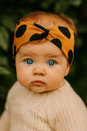 Faixinha de Cabelo Bebê Menina - Algodão Estampado| Bolotas Pretas Fundo Laranja