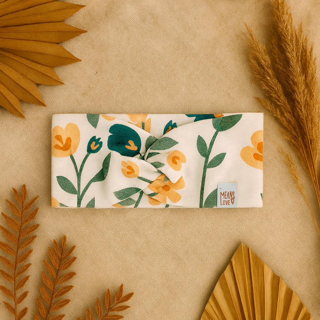 Faixinha de cabelo Bebê – Algodão Premium Estampa Exclusiva | Floral Vintage Tons de Verde