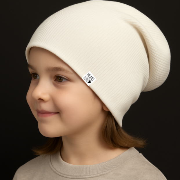 Touca Gorro Bebê/Infantil Estilo Beanie Adaptável - Canelado Premium | Off White
