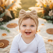 Turbante Com Lacinho Bebê Menina - Algodão Canelado Premium Liso | Marrom Claro