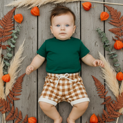 Bermuda Bebê/Infantil Menino – Cotton Premium Estampa Exclusiva | Vichy Marrom Clássico