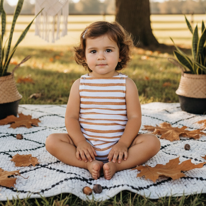 Salopete/Romper Bebê e Infantil Unissex – Algodão Premium Estampa Exclusiva | Listras Amarelas