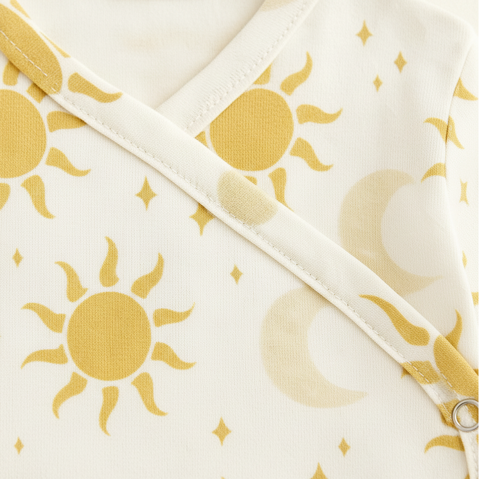 Body Kimono Bebê Recém-Nascido à 3 Meses Unissex - Algodão Stretch Premium Estampa Exclusiva | Sol e Lua