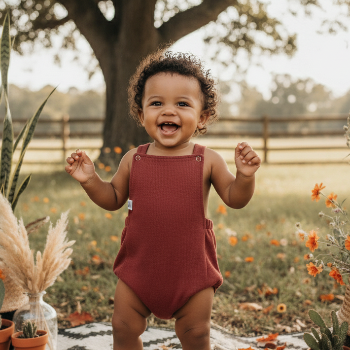 Salopete/Romper Bebê e Infantil Unissex – Algodão Premium Liso | Terracota