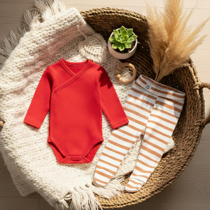 Body Kimono Bebê Recém-Nascido à 3 Meses Unissex - Algodão Stretch Pemium Liso | Vermelho