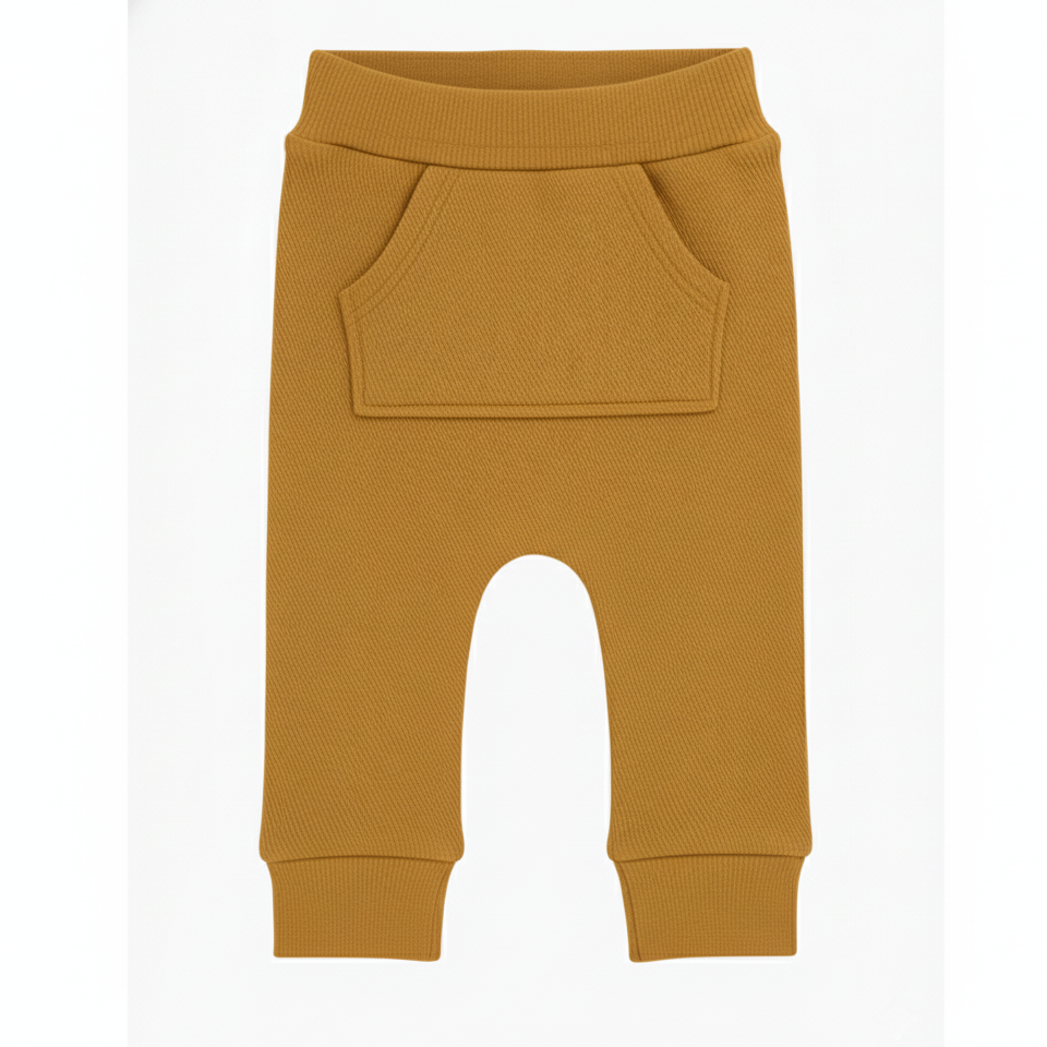 Infantil Com Bolsão Unissex - Jeans Stretch Liso | Mostarda