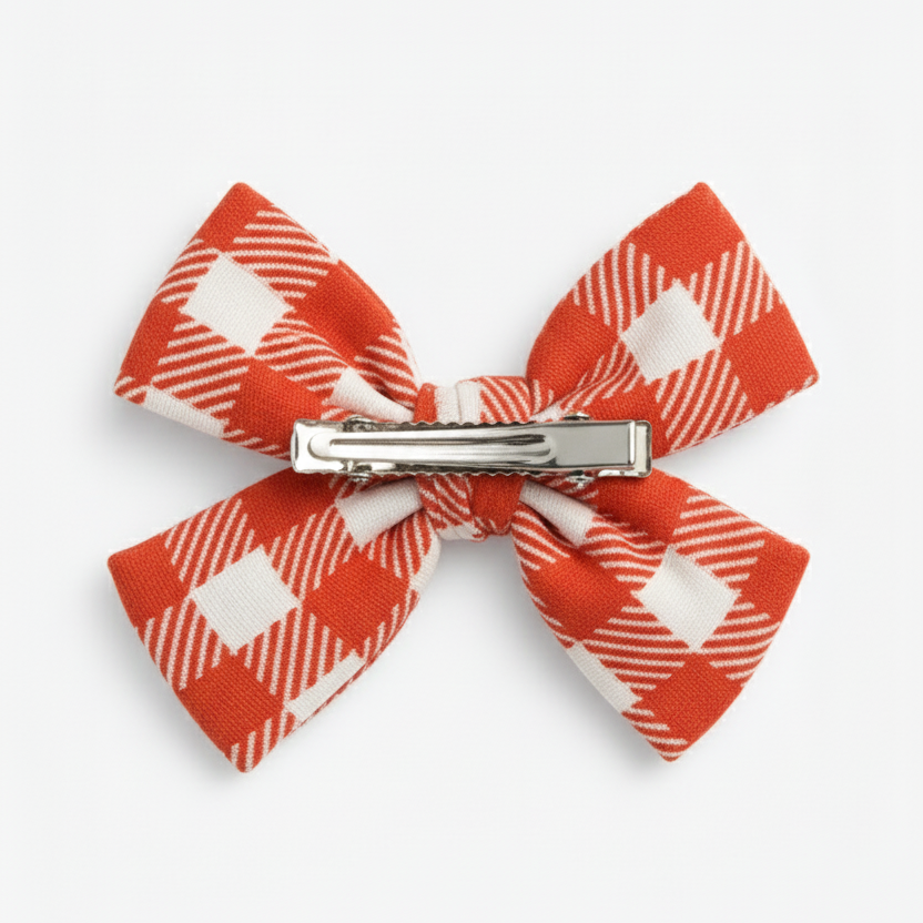 Presilha de Cabelo Infantil - Algodão Stretch Estampa Exclusiva | Plaid Clássico Branco e Vermelho