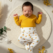 Kit: Body Kimono Recém-Nascido à 3 Meses | Amarelo Vibrante + Calça de Pezinho Recém-Nascido à 3 Meses  - Algodão Premium | Mini Laranjinhas Boho