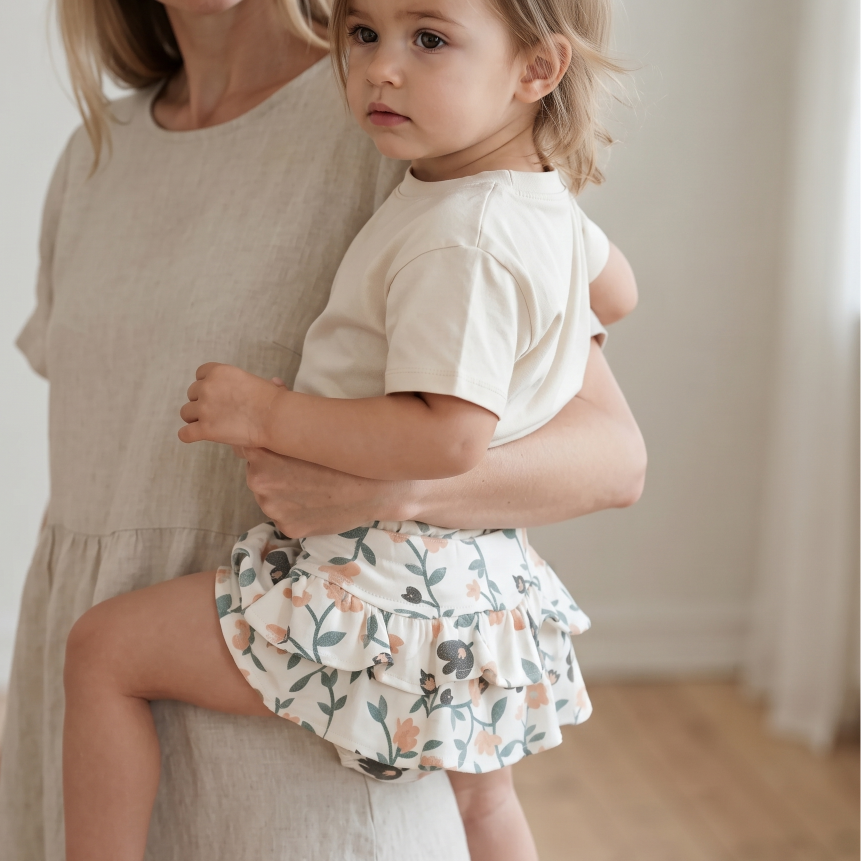 Short Saia Com Camadas - Cotton Adapt | Floral Vintage Tons de Azul