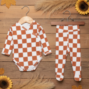 Kit Recém-Nascido – Calça com Pezinho + Body Kimono Unissex - Algodão Estapado | Plaid
