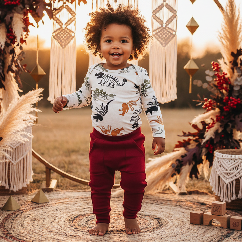 Calça Bebê/ Infantil Unissex Com Bolso Canguru - Algodão Premium Stretch Liso | Merlot