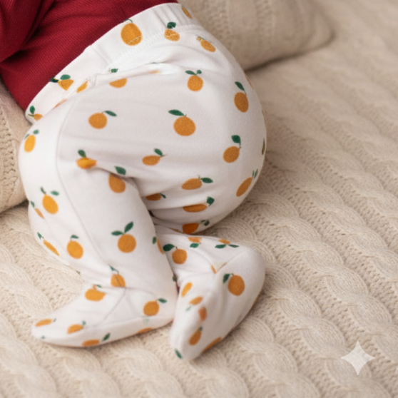 Calça Recém-Nascido com Pezinho Unissex – Algodão Estampado | Laranjinhas