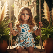 Body Vestido Menina - Algodão Premium Estampa Exclusiva - Floral Vintage Tons de Verde