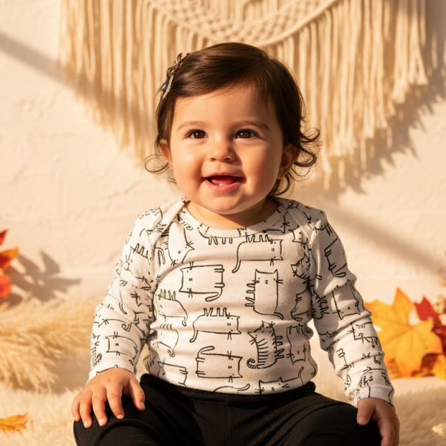 Body Bebê e Infantil Unisssex – Malha Body Estampado | Gatinhos Minimalistas