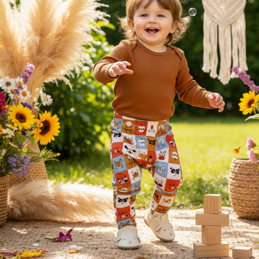 Calça Bebê/Infantil com Bolsão Unissex – Malha Algodão Estampada | Plaid Colorido
