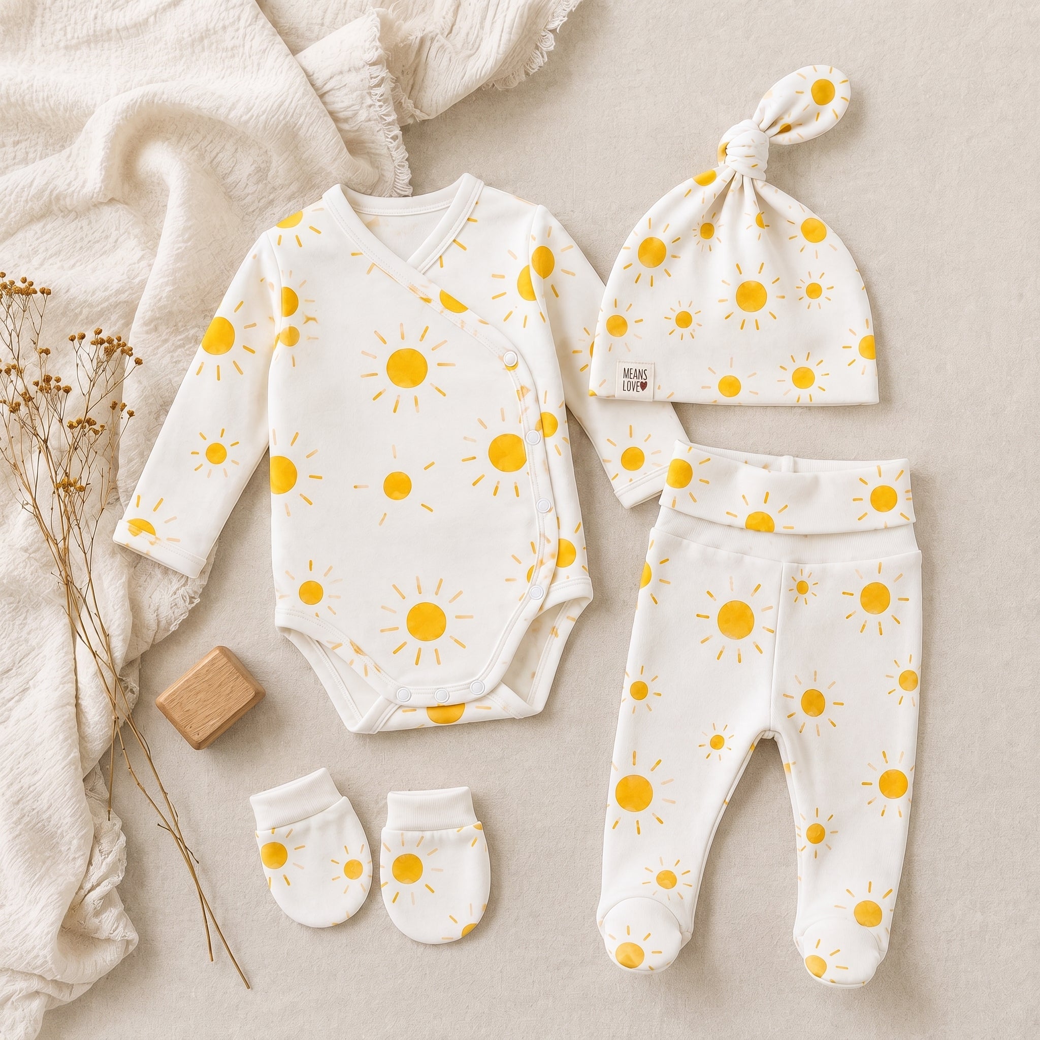Saída Maternidade Recém-Nascido 4 Peças - Cotton Adapt | Little Sunshine