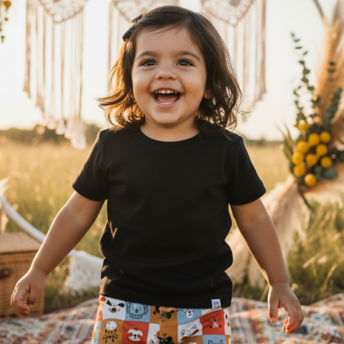 Camiseta Bebê e Infantil Manga Curta Unissex - Malha Algodão Lisa | Preta