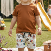 Camiseta Bebê e Infantil Manga Curta Unissex - Meia Malha 100% Algodão Premium Lisa | Caramelo