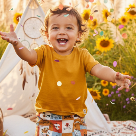 Infantil Manga Curta Unissex - Malha Algodão Lisa | Mostarda