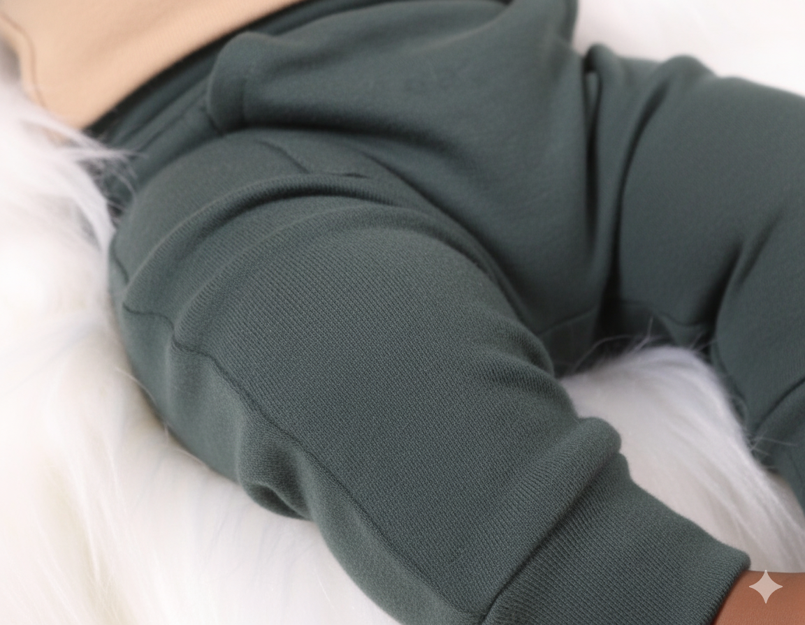 Calça Bebê e Infantil Unissex Com Bolso Canguru - Algodão Premium Liso | Verde Mate