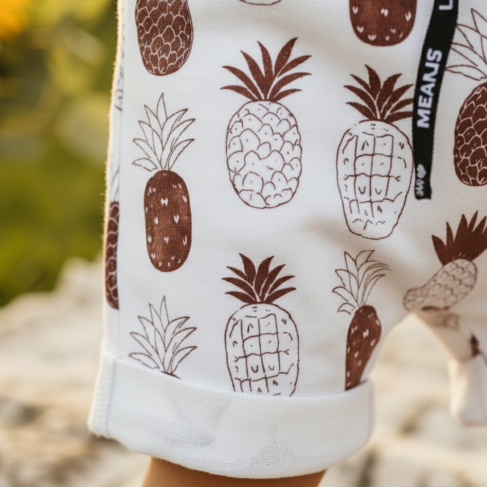 Bermuda Bebê/Infantil Menino – Algodão Premium Estampa Exclusiva | Abacaxi Boho