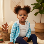 Jaqueta Bebê/Infantil Menina - Moletom Peluciado Estampado -  Margaridas Azul Serenity