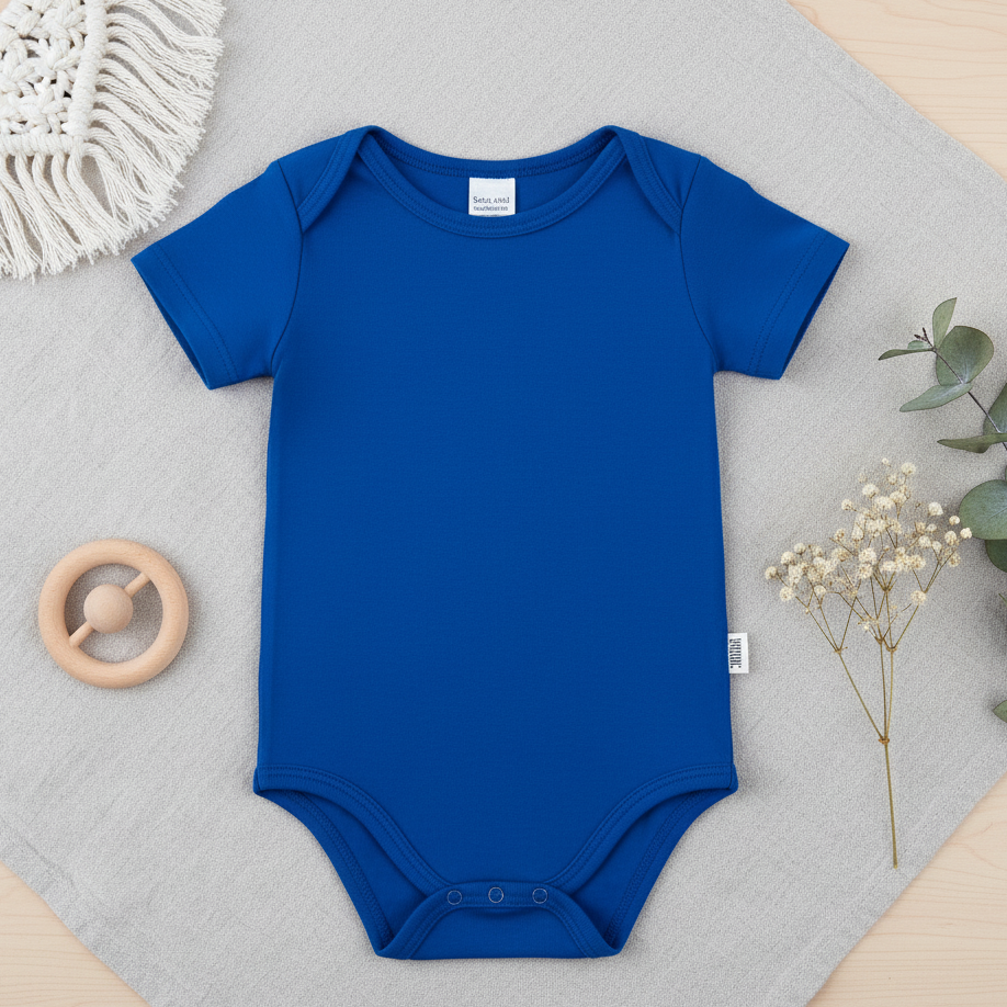 Body Bebê/Infantil Manga Curta Unissex - Algodão Stretch Liso | Azul Royal