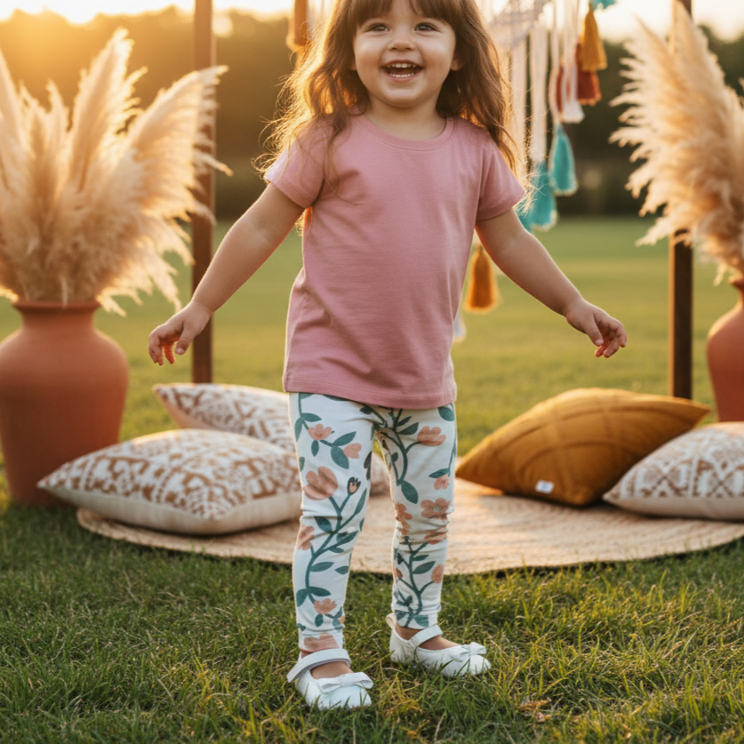 Legging Bebê/Infantil Menina – Cotton Premium Estampa Exclusiva  | Floral Vintage Tons de Azul