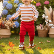 Calça Bebê/Infantil Com Bolsão Canguru Unissex - Algodão Stretch Liso | Vermelha