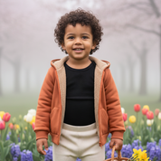 Jaqueta Bebê/Infantil Com Capuz e Forro Peluciado Grosso Areia Claro | Cor Externa Laranja Queimado