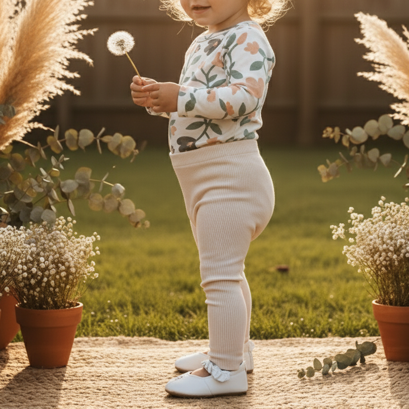 Legging Bebê e Infantil Menina – Canelado Algodão Premium Liso | Off White