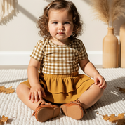 Body Infantil Unissex Manga Curta – Cotton Premium Estampa Exclusiva | Vichy Marrom Clássico