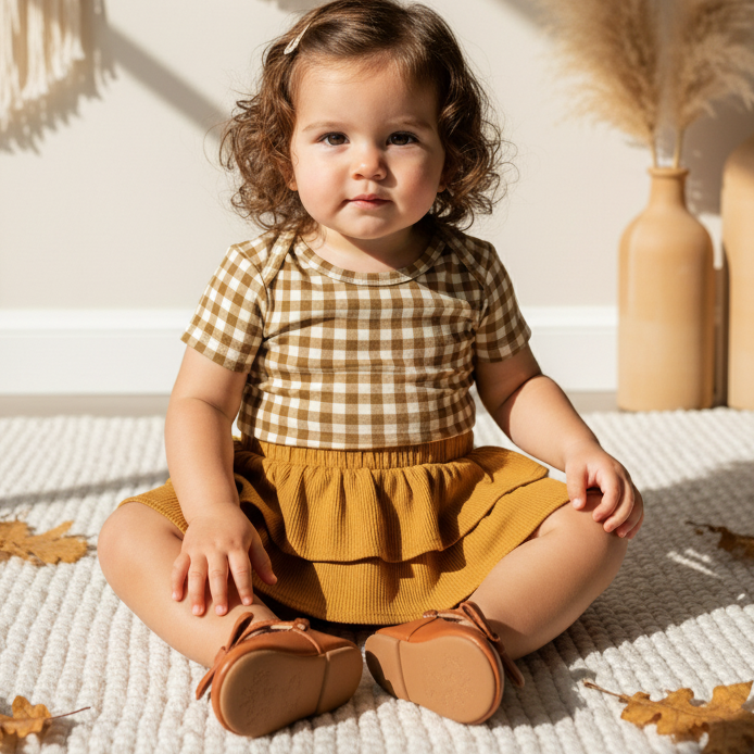 Body Infantil Unissex Manga Curta – Cotton Premium Estampa Exclusiva | Vichy Marrom Clássico