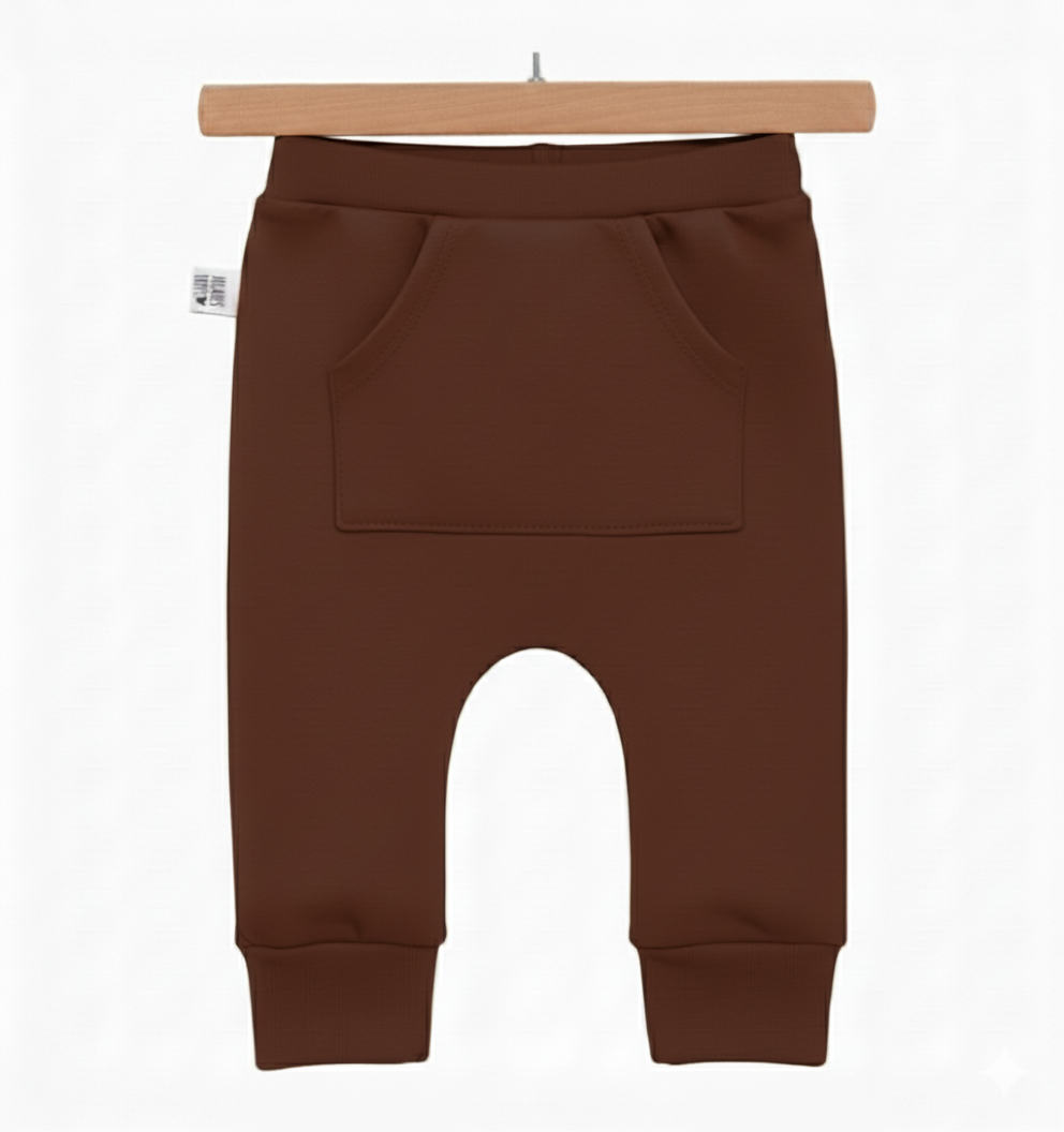Calça Bebê e Infantil Unissex Com Bolso Canguru - Algodão Premium Liso | Marrom Clássico