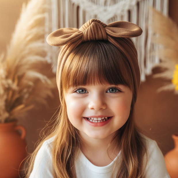 Laço de Cabelo Infantil Regulável - Algodão Premium Liso | Bege Clássico