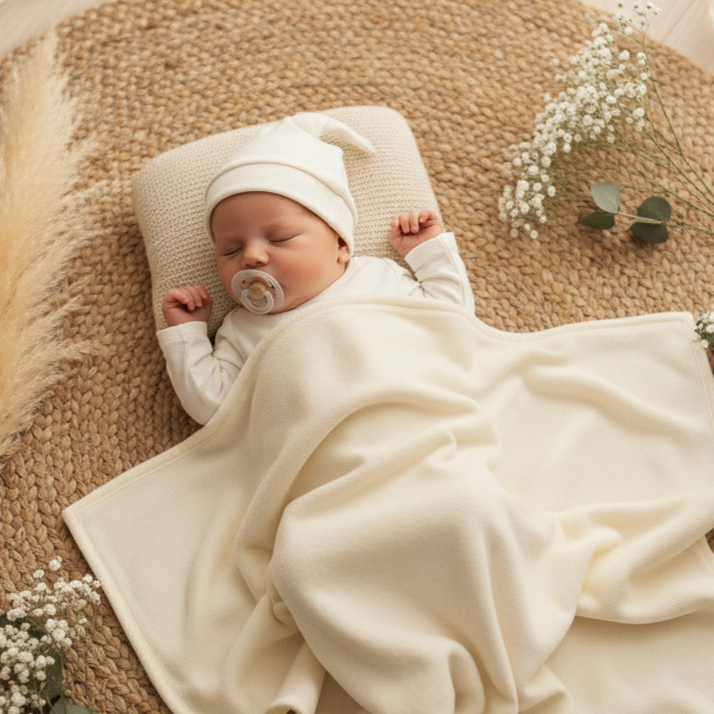 Mantinha de Fleece Bebê/Infantil Dupla Face – Quentinha em Fleece Off White + Algodão Premium Off White Liso