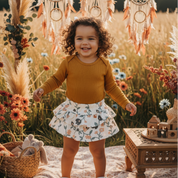 Short Saia Bebê/Infantil Com Camadas - Cotton Premium Estampa Exclusiva | Floral Vintage Tons de Azul