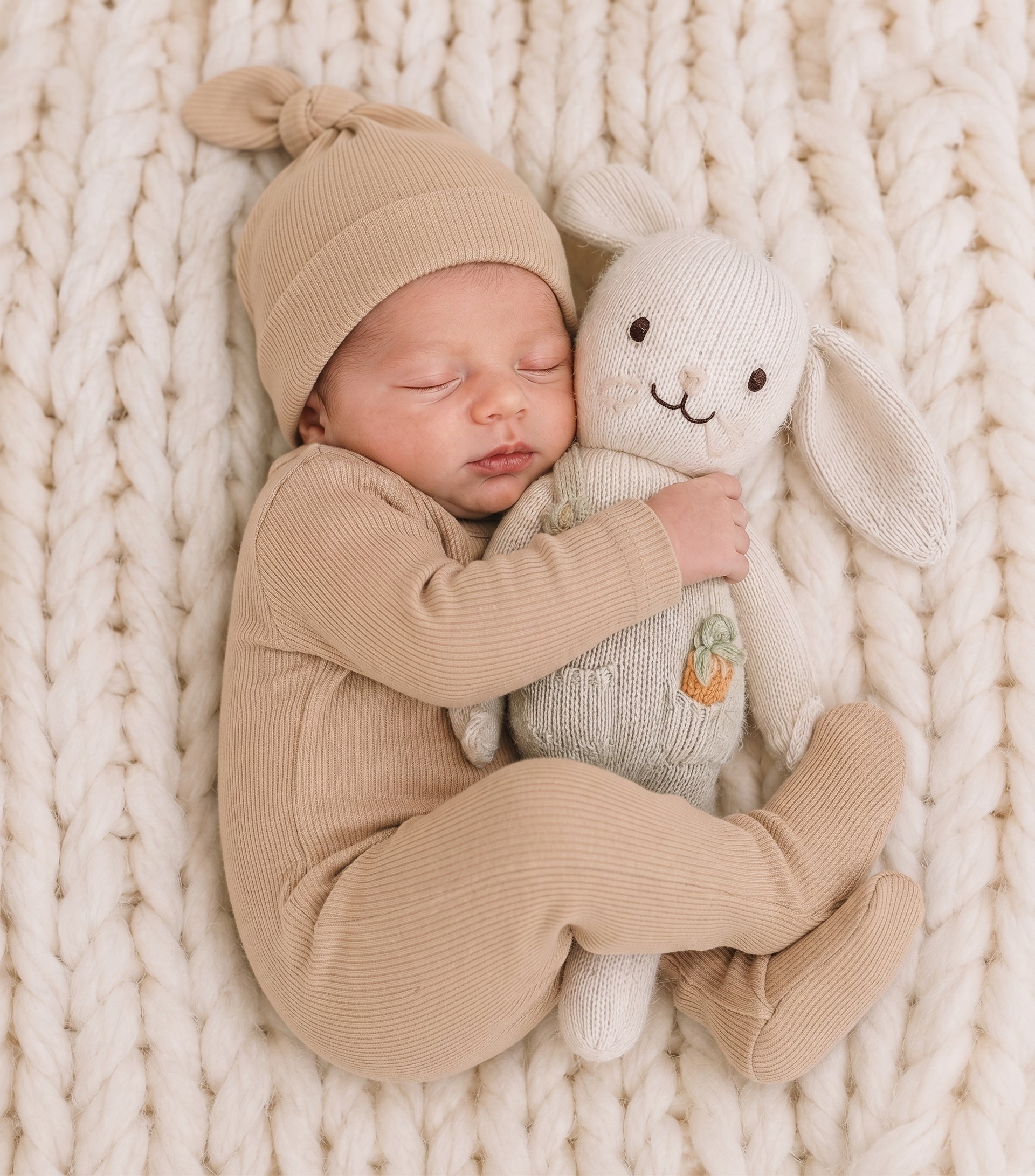 Kit Body Kimono + Calça com Pezinho – Recém-Nascido à 3 Meses | Algodão Canelado - Areia