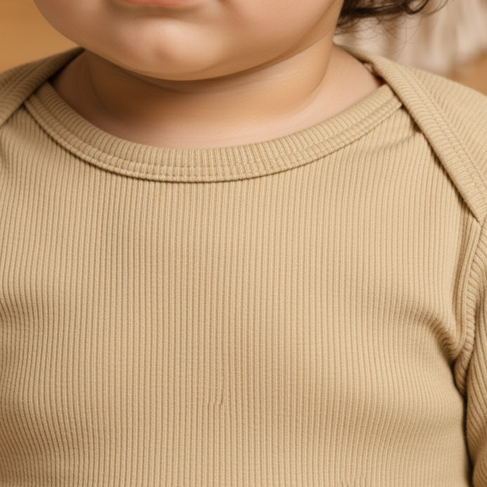 Body Bebê e Infantil Unissex – Algodão Canelado Premium Liso | Areia